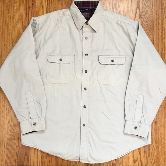 J. G. Hook Men's beige button up long sleeve cotton shirt jacket - Picture 12 of 15